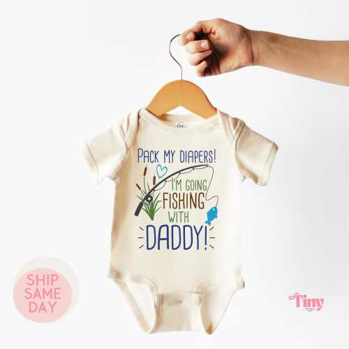 Pack My Diapers I Am Going Fishing Bodysuit , Cute and Funny Baby Bodysuit, Baby Shower Gift, Fishing Baby