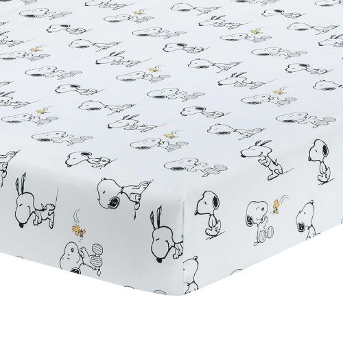 Lambs & Ivy Classic Snoopy 100% Cotton White/Black Fitted Baby Crib Sheet