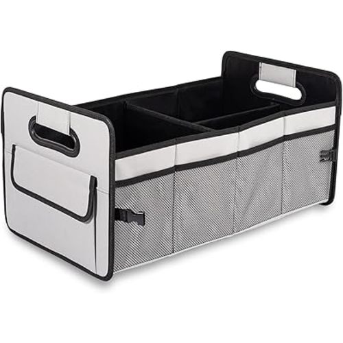 JiatuA Car Trunk Organizer, Car Organizers and Storage Collapsible Multi Compartment Container Box, Adjustable Car Accessories for SUV Sedan Truck, Standard Size, Grey