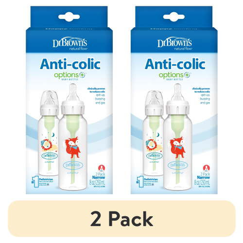 (2 pack) Dr. Brown's Natural Flow Anti-Colic Options+ Narrow Baby Bottle, Fox/Lion, 8 oz, 0m+, 2 Pack