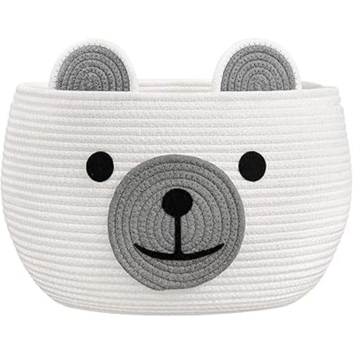 CherryNow Baby Basket for Nursery, Woven Rope Baby Shower Basket, Cute Baskets for Gifts Empty, Diaper Caddy Organizer with Handles, White, 15.7"D x 10.5"H