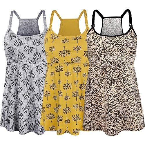 SUIEK 3 Pack Maternity Nursing Tank Tops with Bralette Cotton Breastfeeding Camisole