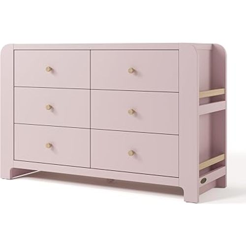 Graco Read-with-Me 6 Drawer Dresser with Bookshelves (Blush with Driftwood) – GREENGUARD Gold Certified Storage for Baby and Kids Room, Interlocking Drawer System