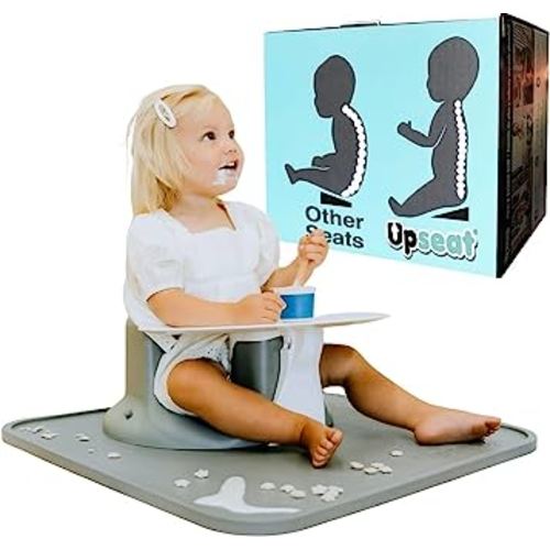 Upseat Ergonomic Baby Seat + Splat Mat, Waterproof, Soft, Spill & Mess Containment Bundle