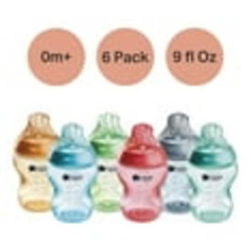 Tommee Tippee Anti-Colic Silicone Baby Bottles, 9oz, 0 month+, Natural Latch, Self-Sterilizing, Fiesta, Pack of 6