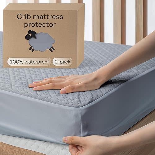 Crib 2 Pack 100% Waterproof Mattress Protector, Soft Breathable Crib Mattress Protector with Deep Pocket, Crib Mattress Pad for Toddler and Baby (52x28, Gray) - Viscose Made from Bamboo