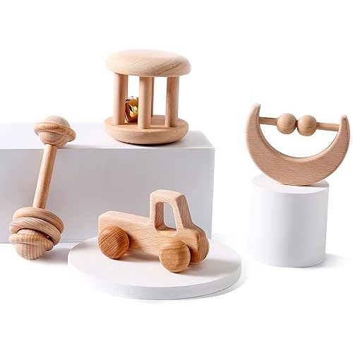 Wood Baby Rattle Personalizable Infant Rattle Sensory Development Wooden Toys Set