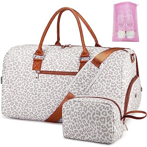 Duffle Bag for Travel, Weekender Bag with Shoe Compartment, Carry On Overnight Bag for Women with Toiletry Bag, Gym Bag with Wet Pocket, Hospital Bags for Labor and Delivery Beige