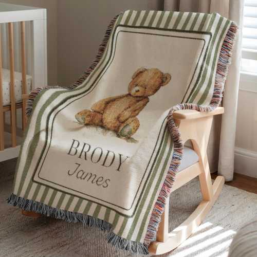 Personalized Woven Teddy Bear Baby Blanket Personalized Bear Blanket Custom Bear Blanket Bear Nursery Blanket Newborn Custom Name Blanket