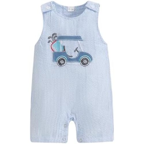 Aopwsrlyi Newborn Baby Boy Golf Outfit Golf Cart Embroidery Sleeveless Crew Neck Striped Romper Jumpsuit Summer Clothes