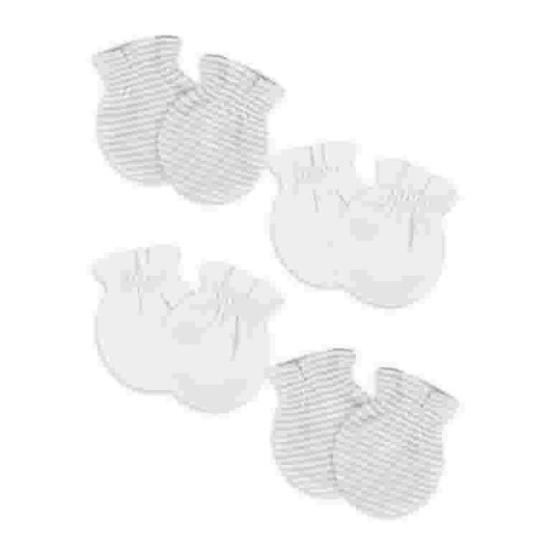 Gerber Baby Boy or Girl Unisex White Mittens, 4-Pack, One Size