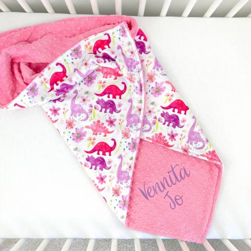 Personalized Dinosaur Blanket for Girls - Blanket with Name - Big Girl Bedding - Gift for Toddler Girls