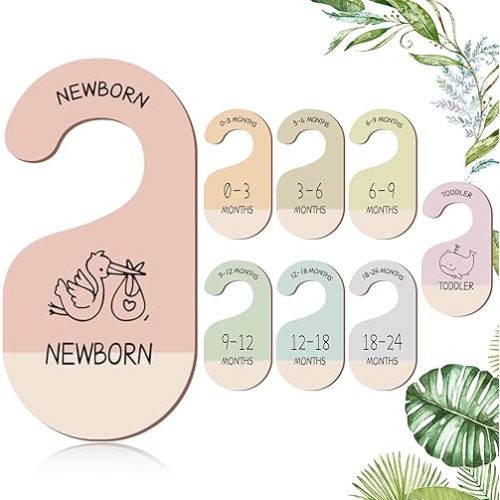 Storks Baby Closet Dividers for Clothes Organizer - 8 PCs Double-Sided Pattern Wooden Baby Wardrobe Divider for Baby Nursery from Newborn to 24+ Months - Perfect Toddler Clothes Organizer