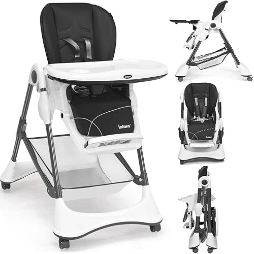 INFANS High Chair with One-Hand Removable Tray, 4 Lockable Wheels & Large Storage Basket - Multi-Adjustable Height, Recline & Footrest, Removable Cushion, Foldable for Baby, Infant& Toddler, Grey