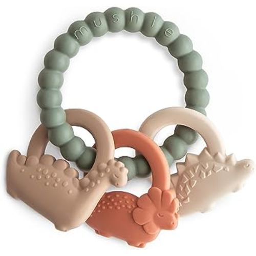 mushie Silicone Dino Teething Ring Toy