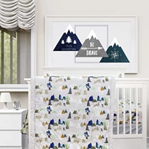 TANOFAR 4 Piece Crib Bedding Set for Boy Baby Nursery Crib Bedding Set Mountain Crib Sheet, Quilt, Crib Skirt and Diaper Stacke Crib Comforter Set for Boys