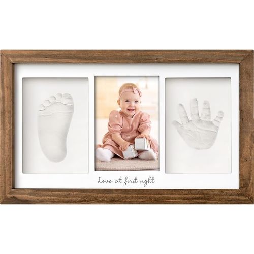 Baby Hand and Footprint Kit - Clay Handprint Keepsake Frame, Newborn Nursery Picture Frame, Personalized New Mom Gifts for Baby Shower & Registry (Medium Oak)