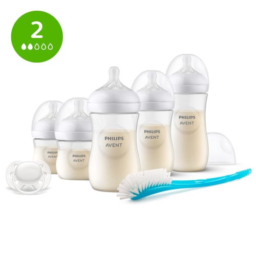 Pack regalo Philips Avent Natural Response, 5 biberones 125 - 330ml + chupete ultrasoft + cepilllo de limpieza, Tetina flujo 2 lento