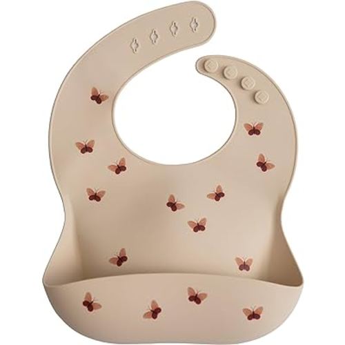 mushie Silicone Baby Bib | Adjustable Fit Waterproof Bibs (Butterflies)