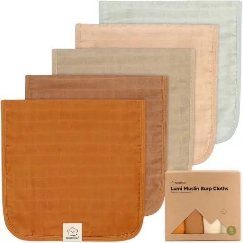 KeaBabies Cotton Muslin Burp Cloths Baby Boy, Girl - 5-Pack Soft & Absorbent Burping Cloth for Babies, Large Baby Towels & Washcloths for Newborn, Spit Up Rags, No Shrink, 20x10 (Spice)