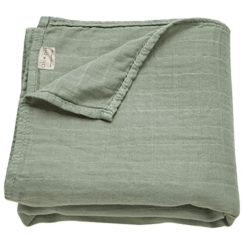 Ali+Oli Muslin Swaddle Blanket for Baby (Apple) Large 47" x 47" Soft Rayon Made from Bamboo & Organic Cotton Muslin Blanket, Machine Washable Receiving Blanket Wrap for Newborn to Toddler
