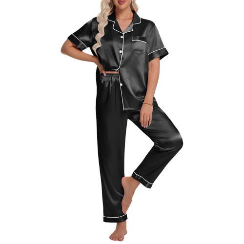 DAKIMOE Silk Satin Pajamas Set for Women Two-Piece Short Sleeve Shirt with Long Pajama Pant Set Soft Button Down Loungewear Nightwear Pjs Sleepwear for Women