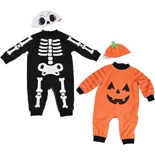 Amscan Multicolor Reversible Costume Set for Infant (0-3 Months) - Pumpkin & Skeleton Design, Ideal for Halloween Parties, Dress-Up, & Themed Events