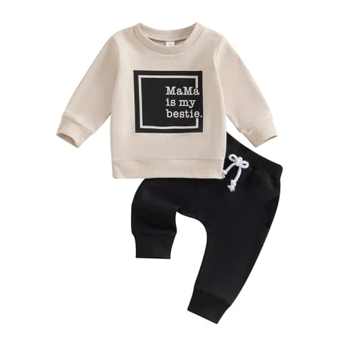 Kupretty Toddler Baby Boy Fall Winter Clothes Letter Graphic Long Sleeve Sweatshirt Pullover Tops + Joggers Pants Outfit Set
