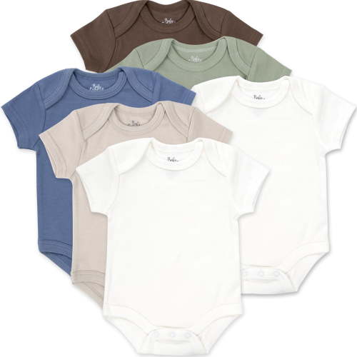 Baby Essentials Baby Boys of 9 Months Solid Earth Tone 6 Piece Bodysuit Set