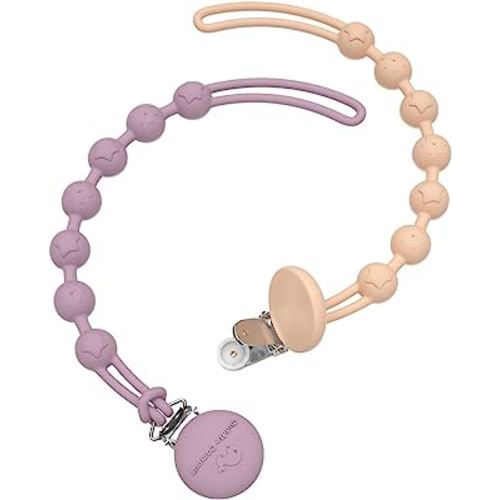 Cuddle Campus Silicone Pacifier Clip Holder with One Piece Design, Pack of 2 Soft Flexible Binky Clips with Texture for Baby Boy and Girl(0-6m)