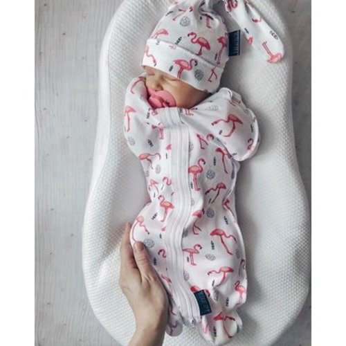 Mialoley Newborn Infant Baby Cartoon Animal Zipper Swaddle Wrap Blanket + Hat