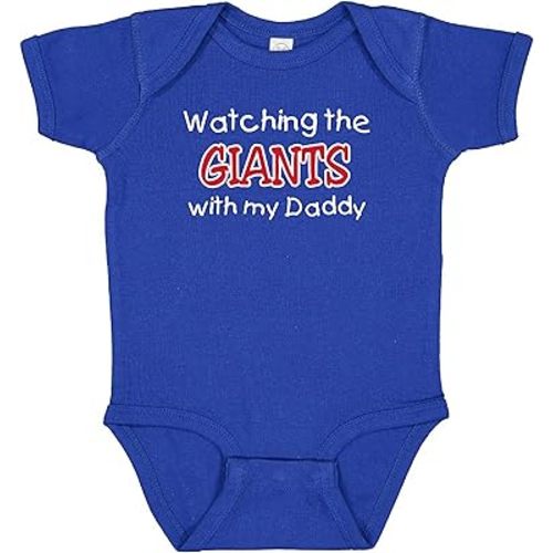 Curiositees Football Fan Watching the Giants with My Daddy Baby Boy's Bodysuit Outfit - Royal