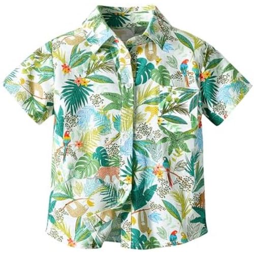 Toddler Boys Hawaiian Shirt Kids Short Sleeve Button Down T Shirts Little Boy Beach Clothes Print Aloha Tops 1-7 Years