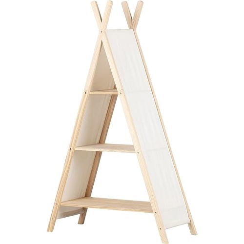 South Shore Sweedi Teepee 3 tier Shelving Unit-Natural Cotton and Pine
