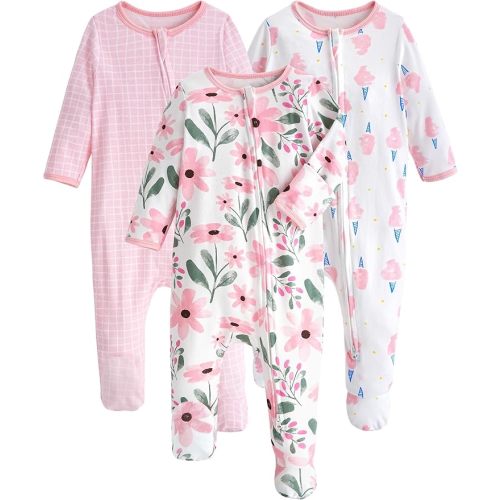 Yoofoss Baby Pajamas 100% Organic Cotton Baby Sleepers for Newborn 0-3 3-6 6-9 Months Boys Girl Clothes 3pcs Footed PJs