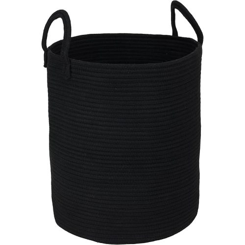 Black Cotton Rope Laundry Basket Hamper for Clothes Woven Storage Basket for Living Room Bedroom Boho Tall Rope Baskets for Blanket Toys Pillow Towels Baby Nursery Hamper Bin Large