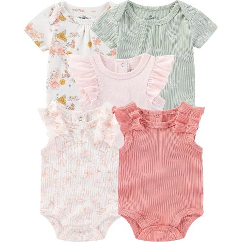 ZAVBABY Newborn Baby Girls Bodysuits Rib Summer Infant Clothes Outfit Set 0-3 Month