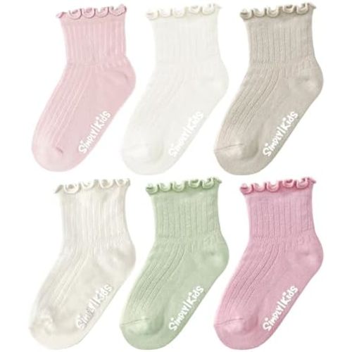 Simply Kids Toddler Ruffle Socks with Grips for Baby Girls (6 Pairs), 6 Months to 7 Years