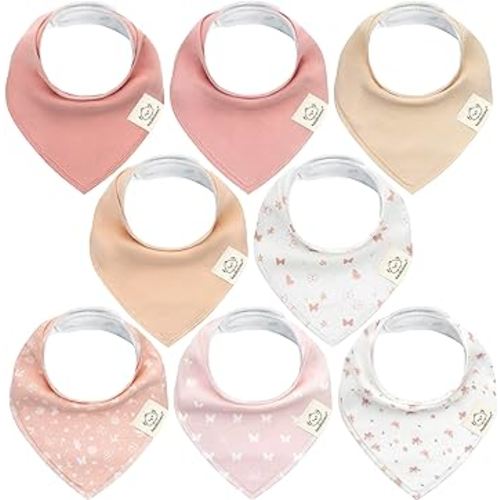 8-Pack Organic Baby Bandana Drool Bibs for Girls - Super Absorbent Baby Bibs for Baby Girls, Baby Boys, Soft Cotton Bandana Bibs, Baby Drool Bib, Teething Bibs for Infant, Toddler, Bib(Butterflies)