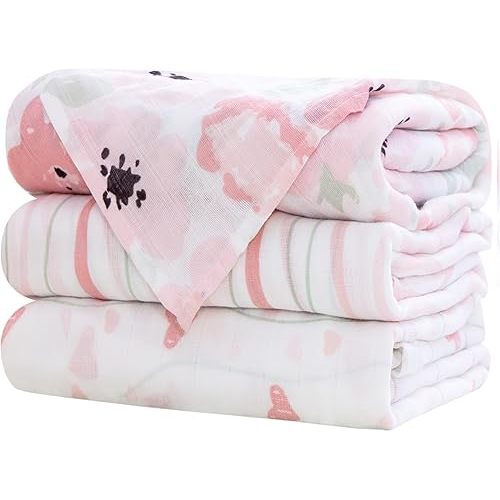 Little Grape Land Muslin Swaddle Blankets 47''x47'' 3 Pack, 100% Cotton Large Size Baby Swaddles for Newborn, Soft Breathable Baby Blankets for Newborns, Daliah
