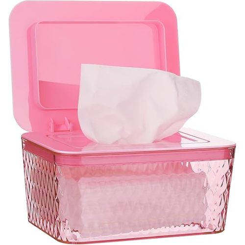 Wipes Dispenser, One-Handed Operation Wipe Holder for Baby & Adult, Seal-Designed Wipes Container for Bathroom Keep Diaper Wipes Fresh (Pink)