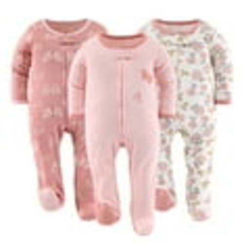 The Peanutshell Baby Sleep n Play Footed Pajamas for Baby Girl, Boho Butterfly, 3 Pack, Newborn