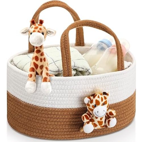 Giraffe Baby Diaper Caddy Organizer Cotton Rope Nursery Storage Bin Basket Baby Shower Gift Basket Portable Holder Tote Bag with Handle for Changing Table Car Travel Registry Newborn Gift