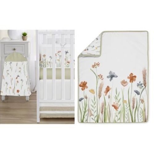 Sweet Jojo Designs Girl Crib Bedding + BreathableBaby Breathable Mesh Liner Pad Watercolor Floral Garden Multicolor