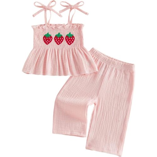 Socutebabe Toddler Baby Girl Summer Clothes Sleeveless Muslin Smocked Top Pants 6 9 12 18 Month 2 3 4 5 Year Cute Kids Outfit