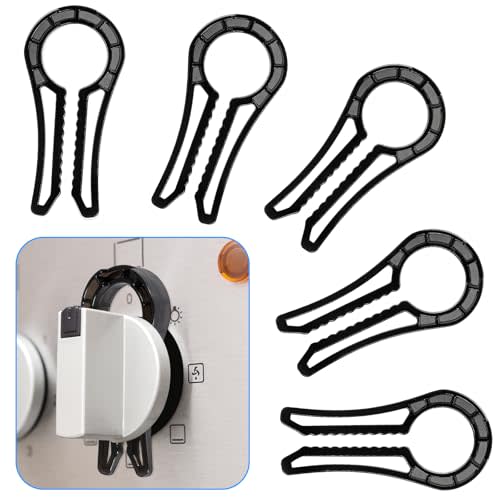 Gas Stove Knob Locks, Oven Lock Child Safety Stove Guard, Baby Proofing Stove Knob Safety Covers Black Color, Pack of 5, with 1 Extra Piece for Back up