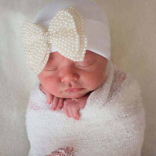 Newborn Bow Hat, Pearl Bow