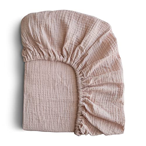 mushie Extra Soft Muslin Fitted Crib Sheet | 192 Thread Count | 28"x 52" (Blush)