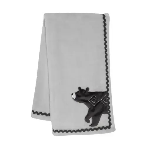 Woodland Forest Gray Fleece Bear Nursery Baby Blanket