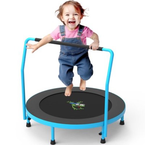 CITYLE 3FT Foldable Trampoline for Kids, Max Load 220LBS 36'' Mini Small Toddler Trampoline with Height Adjustable Handle Bar, Indoor & Outdoor, Noise Free